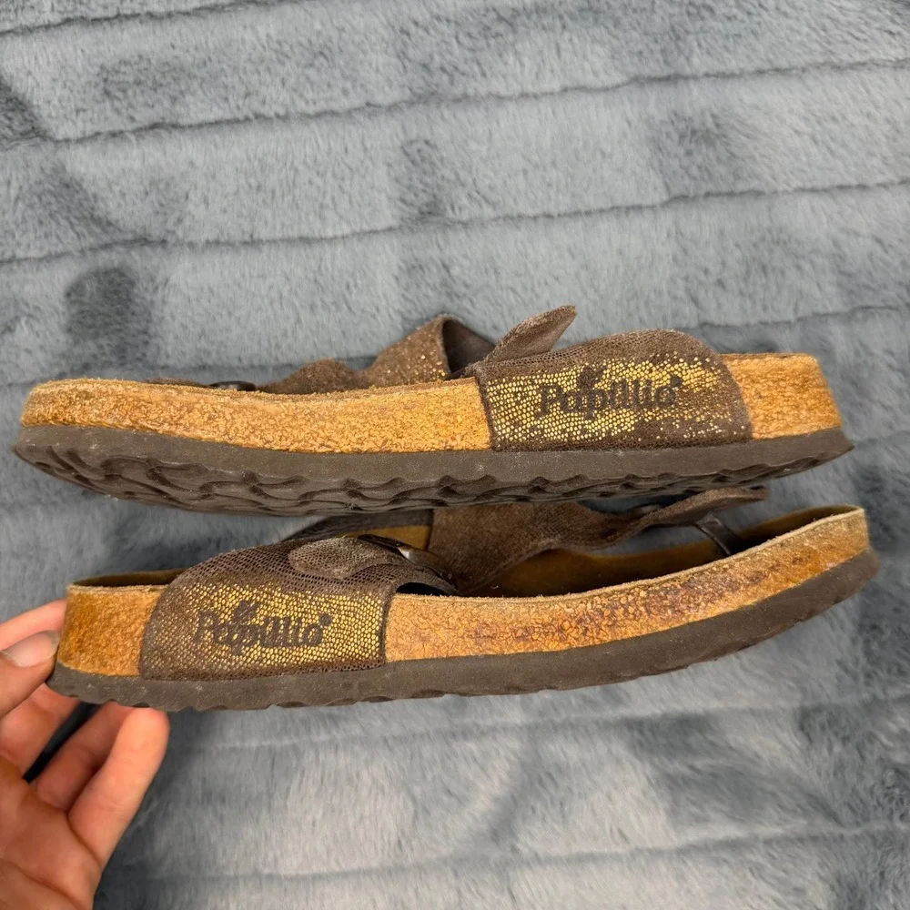 Papillio Birkenstock Gizeh Sandals Metallic Gold Snake Brown 38 L7 M5 13586